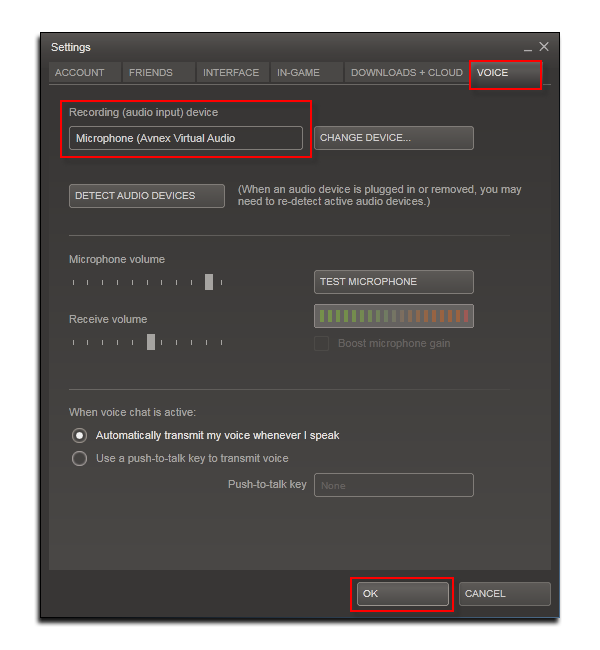Fig 4: Steam - Voice settings